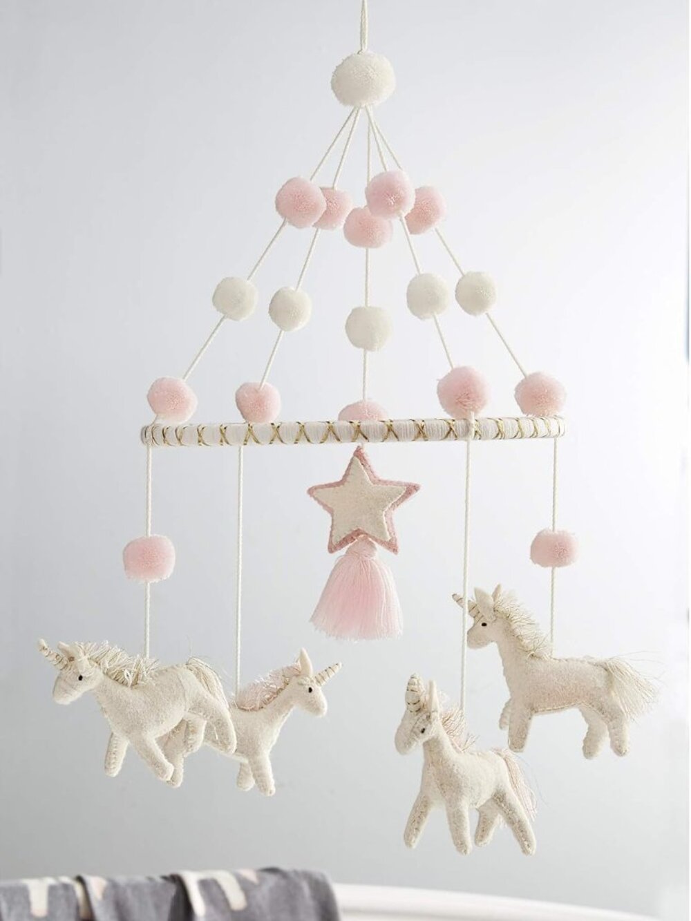 NWT Mud Pie Felt Unicorn Mobile Nursery Baby Crib in Pink HAND CRAFTED CELESTIAL